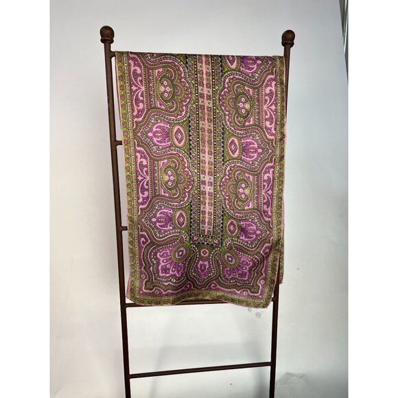 Vintage Silk Scarf With Paisley Print In Pink & Green - Picture 1 of 16